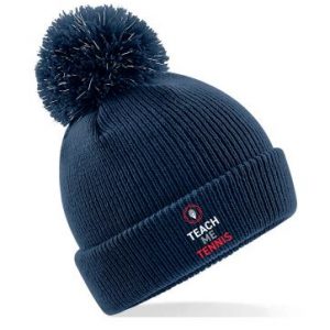 Navy Kids Bobble Hat with Teach Me Tennis logo